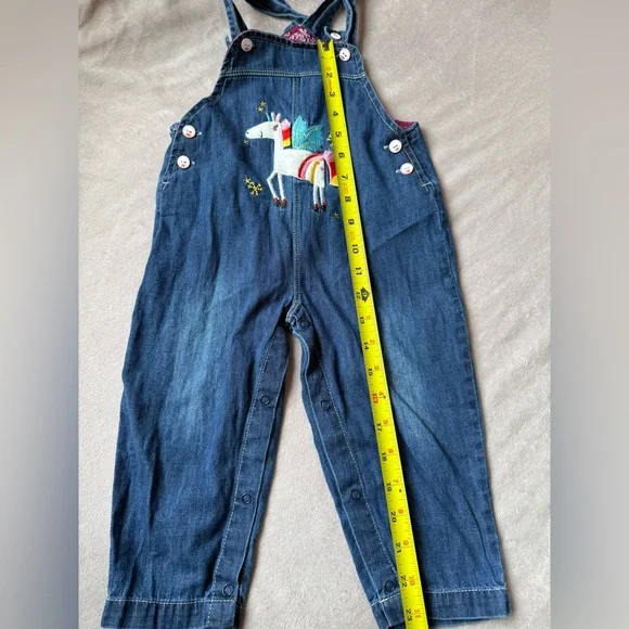 Toddler Girl Unicorn Denim Overalls 2-3 Years Blue Jean Romper 100% Cotton - Picture 5 of 10